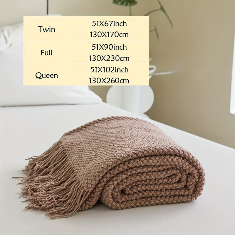 One Throw Blanket with Fringes And Tassels, Perfect for a Sofa, Bed, Or Hotel Use, Offering a Soft And Cozy Decorative Touch