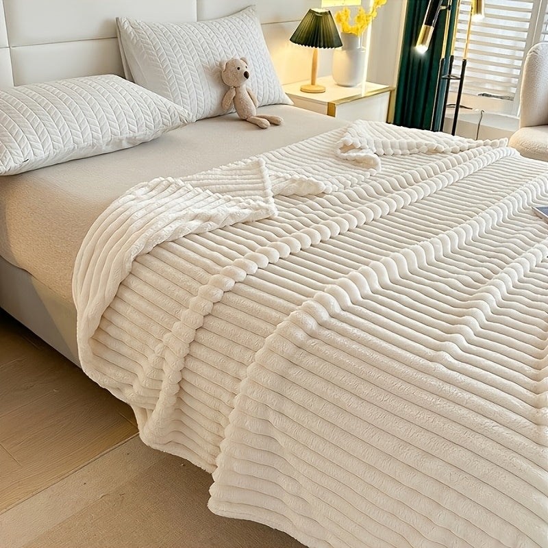 1pc Flannel Bedspread\u002FBlanket - 30 Thread Count Soft Bed Cover, Luxury Elegant Striped Bedspread Suitable for - Cozy Bedspread or Couch Throw, Machine Washable Bedding