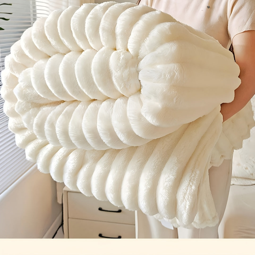 1pc Flannel Bedspread\u002FBlanket - 30 Thread Count Soft Bed Cover, Luxury Elegant Striped Bedspread Suitable for - Cozy Bedspread or Couch Throw, Machine Washable Bedding